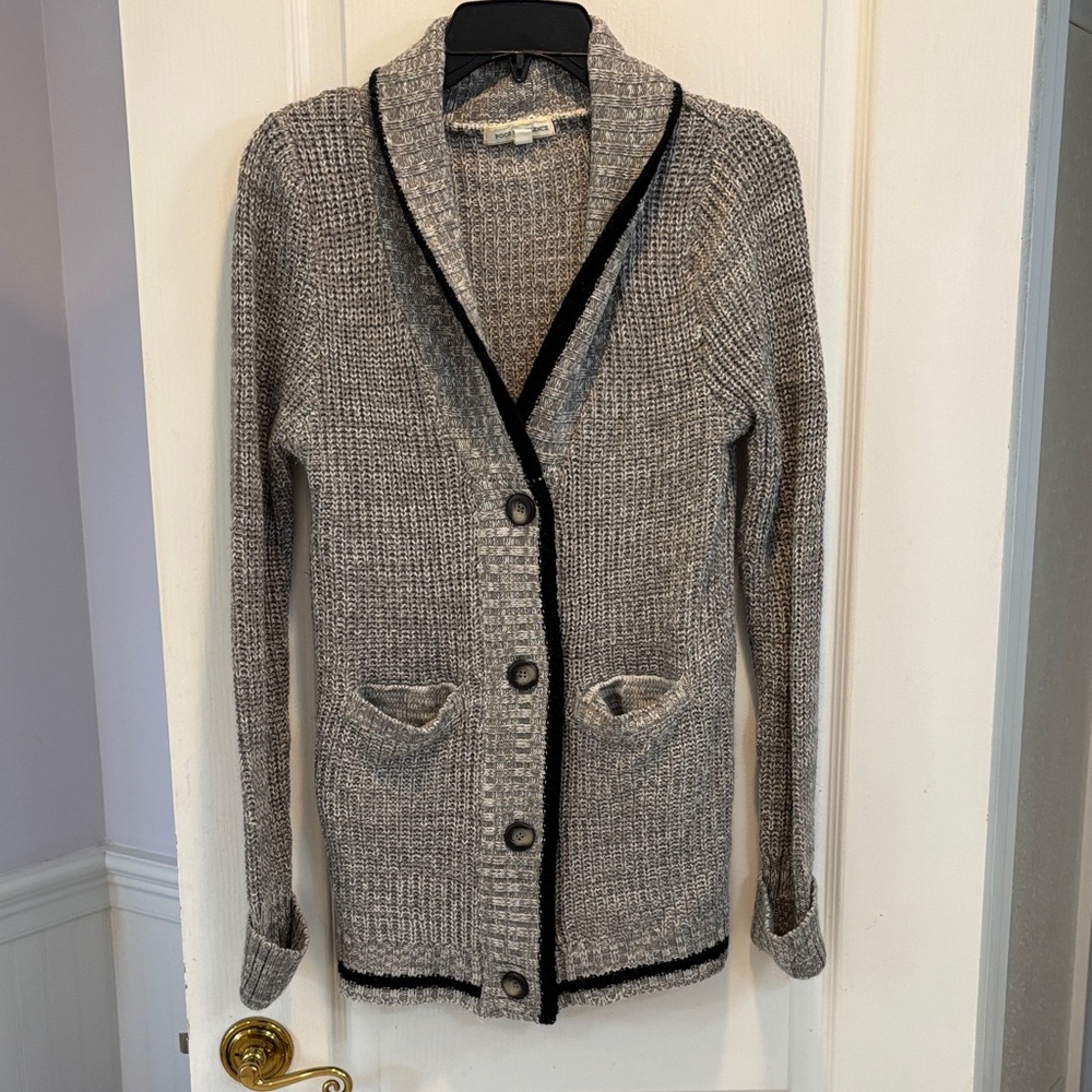 Poof Excellence Gray Knit Cardigan with Black Accents